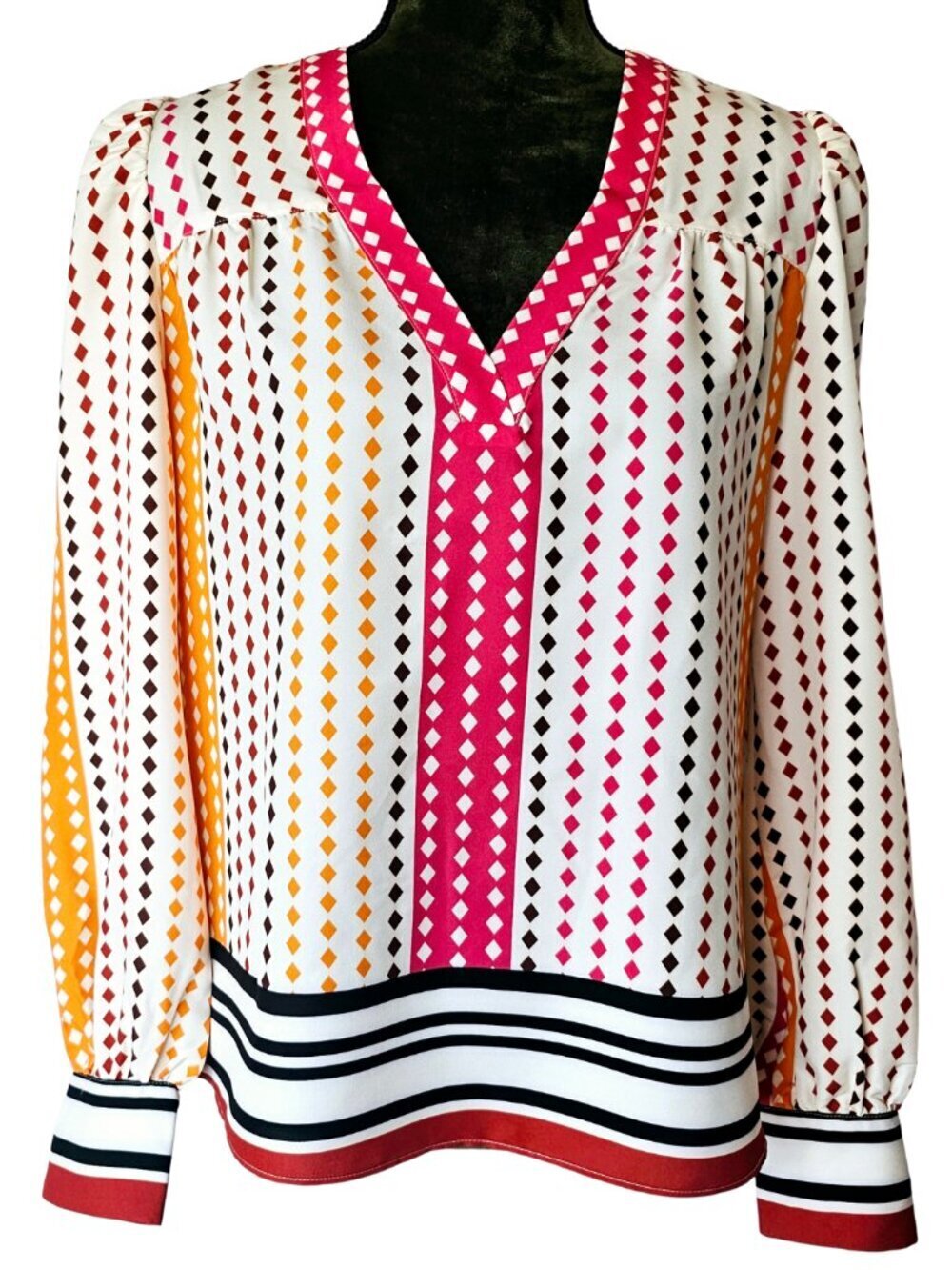 π NWT π Express V-Neck Diamond Dot Long Sleeve Gathered Front Top, Size S - Picture 7 of 15